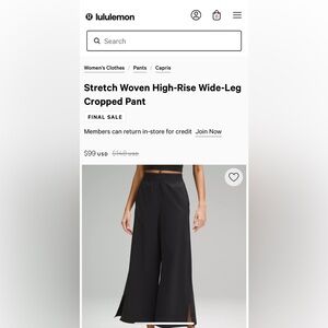 ✨ Lululemon - Stretch Woven High-Rise Wide-Leg Cropped Pant ✨